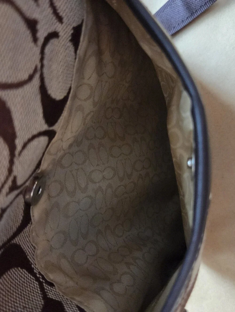 Vintage COACH Signature Stripe Swingpack Crossbody Bag In Brown